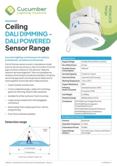 Datasheet Ceiling DALI DIMMING DALI POWERED Sensor Range
