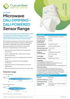 Datasheet Microwave DALI DIMMING DALI POWERED Sensor Range