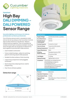 Datasheet High Bay DALI DIMMING DALI POWERED Sensor Range